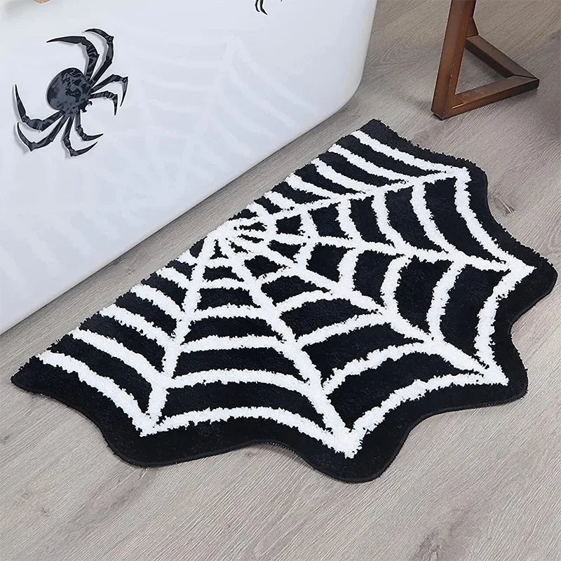 Black Spider Web Halloween Rug